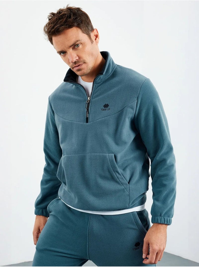 Conjunto masculino de sweatshirt e calças em poliéster tommy Azul-petróleo - Kiabi