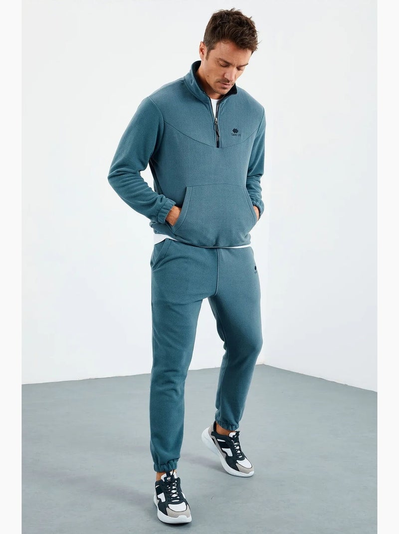 Conjunto masculino de sweatshirt e calças em poliéster tommy Azul-petróleo - Kiabi