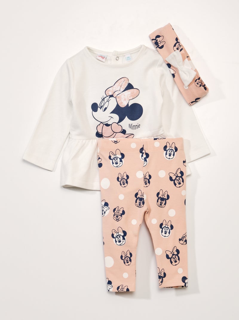 Conjunto 'Minnie' - 3 peças Cinza/ Rosa - Kiabi