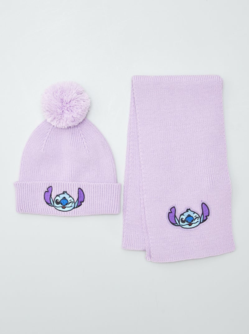 Conjunto nervurado  gorro + cachecol 'Stitch' 'Disney' - 2 peças VIOLETA - Kiabi