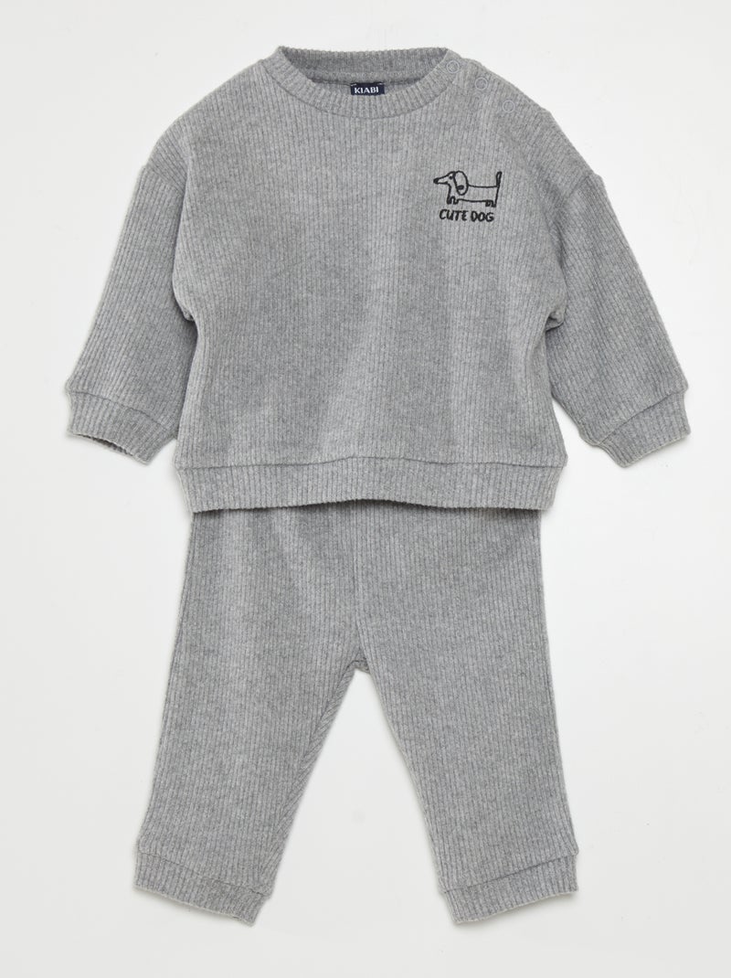 Conjunto nervurado sweatshirt + calças de fato de treino 2 peças CINZA - Kiabi