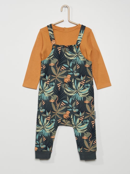 Conjunto 'Petit Béguin' t-shirt + jardineiras - Kiabi