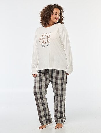 Conjunto pijama 2 peças t-shirt + calças aos quadrados - 2 peças