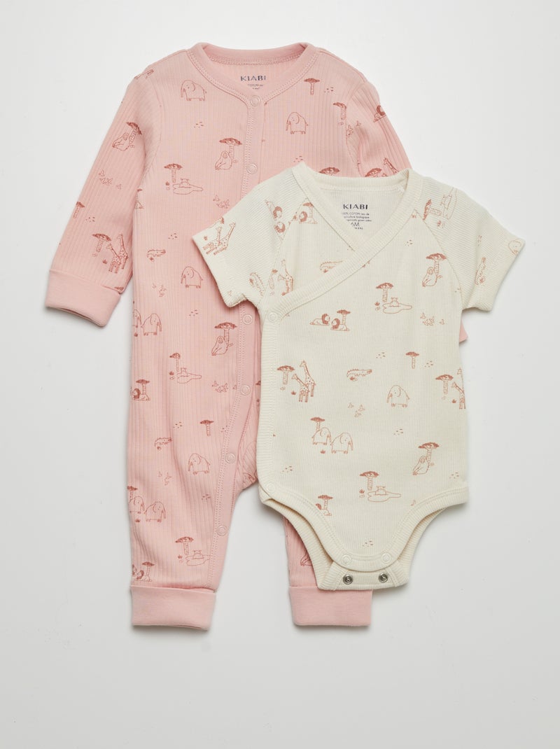 Conjunto pijama + babygro evolutivo estampado ROSA - Kiabi