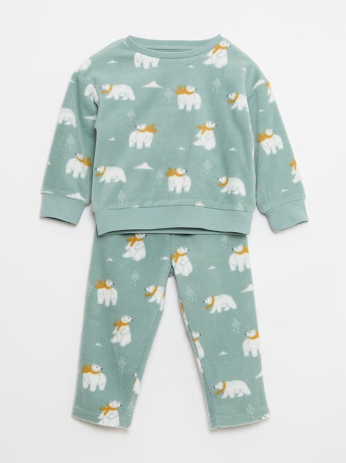 Conjunto pijama blusa + calças em polar - Kiabi