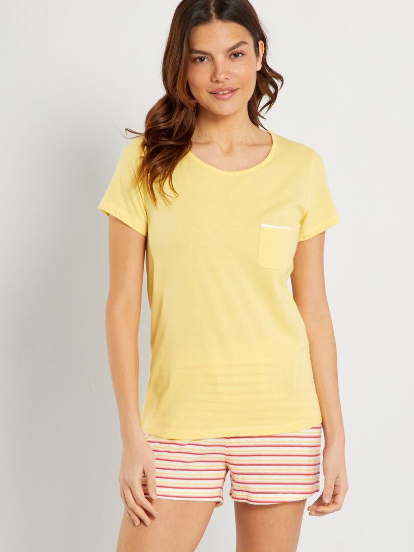 Conjunto pijama-calção - 2 peças Amarelo - Kiabi