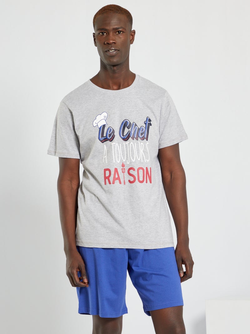 Conjunto pijama-calção 'Le chef a toujours raison' Cinza/ Azul - Kiabi