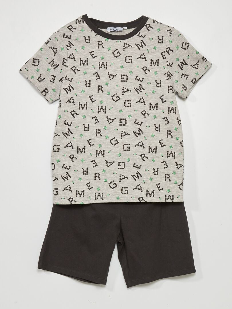 Conjunto pijama-calção + t-shirt - 2 peças Cinza/ Preto - Kiabi