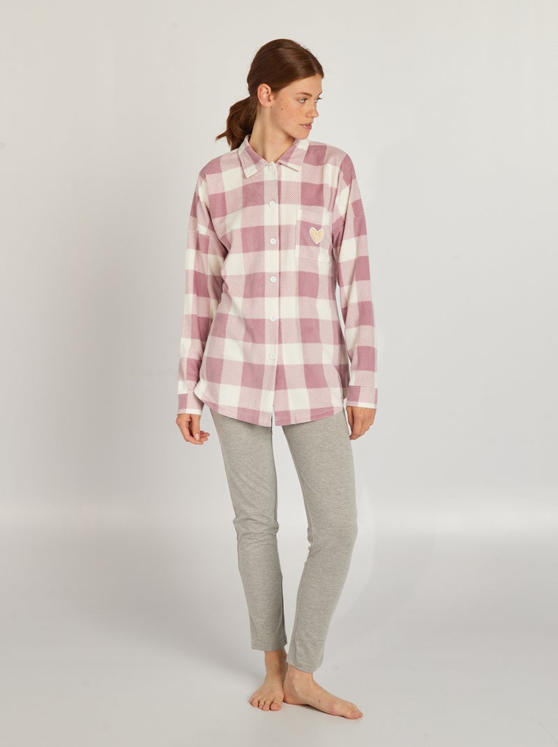 Conjunto pijama camisa - 2 peças Rosa/ Cinza - Kiabi