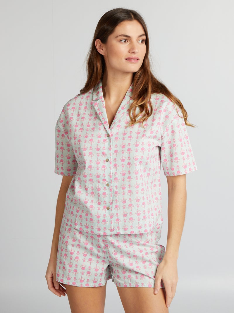 Conjunto pijama camisa + calções AZUL - Kiabi