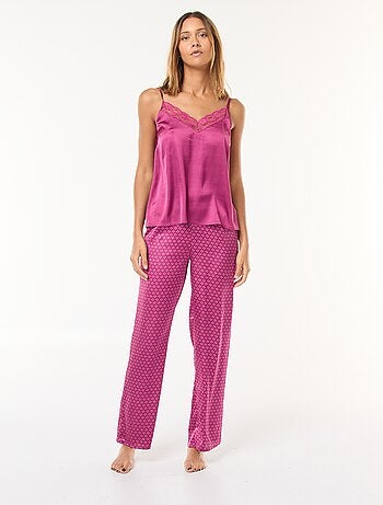 Conjunto pijama camisola + calças acetinadas - 2 peças