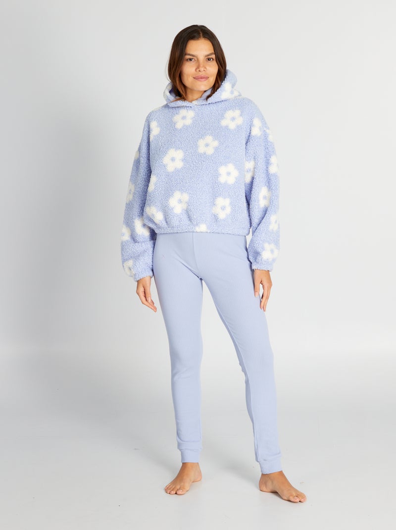 Conjunto pijama camisola com capuz + calças - 2 peças AZUL - Kiabi