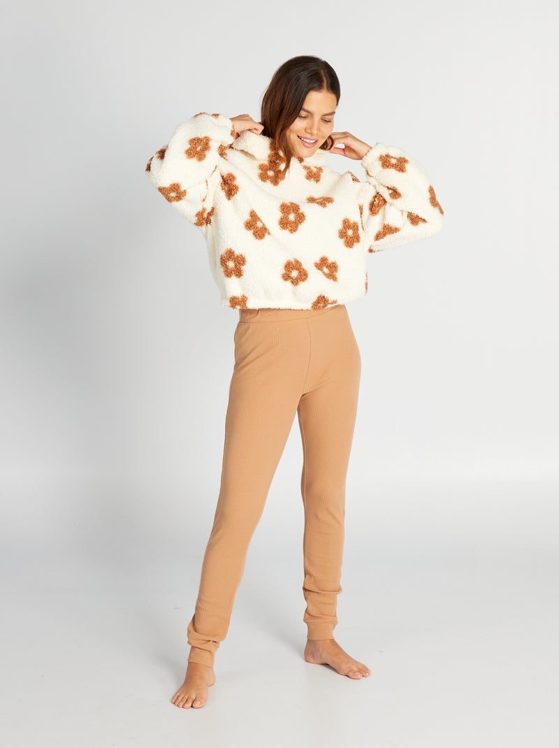 Conjunto pijama camisola com capuz + calças - 2 peças BRANCO - Kiabi