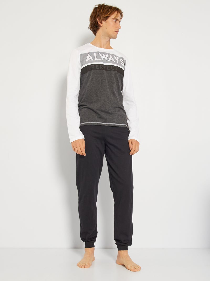 Conjunto pijama comprido - 2 peças Preto/ Cinza - Kiabi