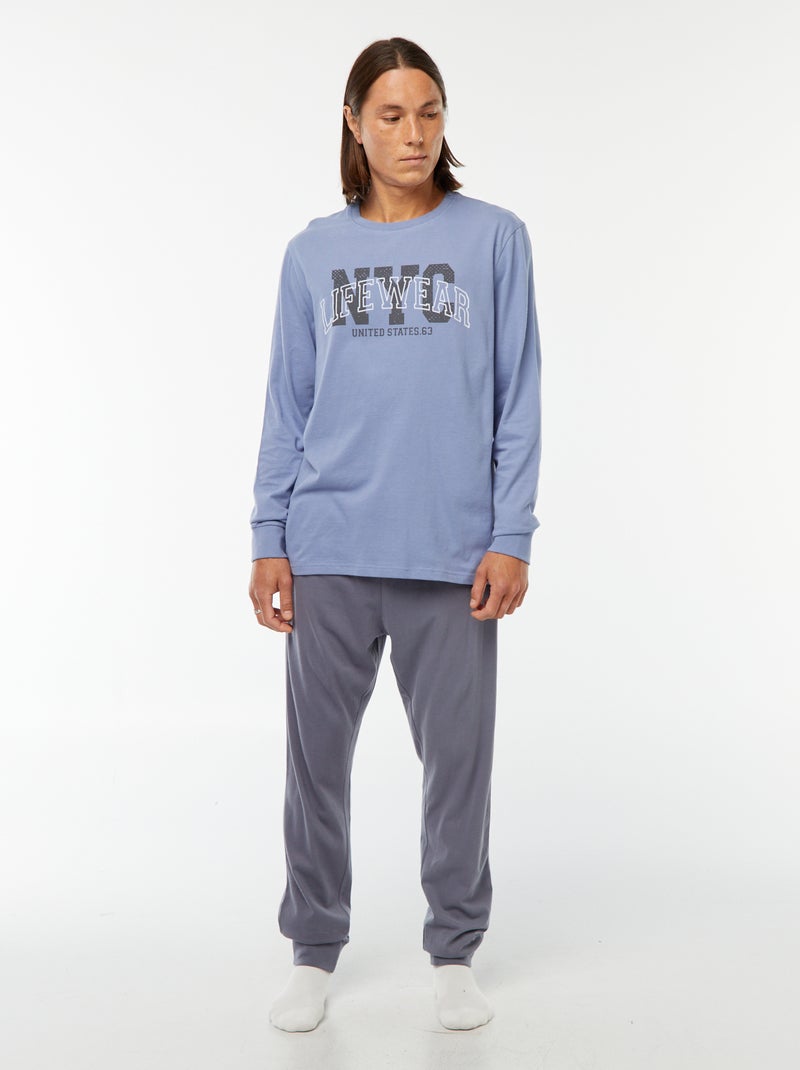 Conjunto pijama comprido calças + t-shirt - 2 peças Azul - Kiabi