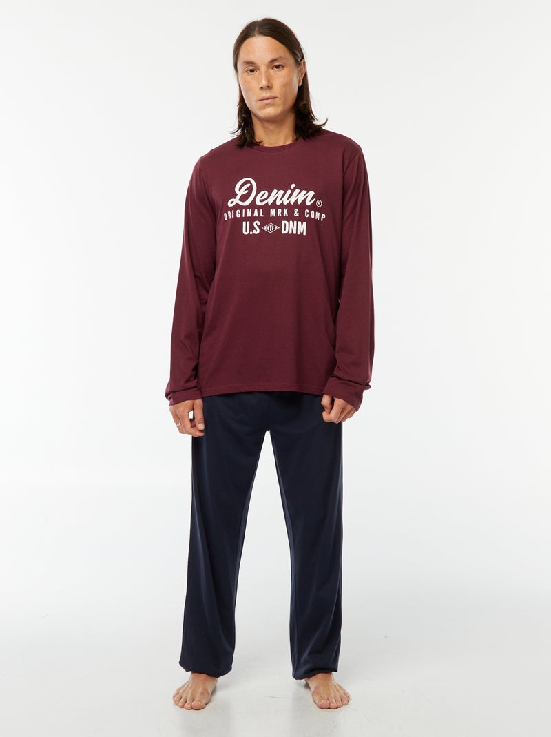 Conjunto pijama comprido calças + t-shirt - 2 peças Vermelho - Kiabi