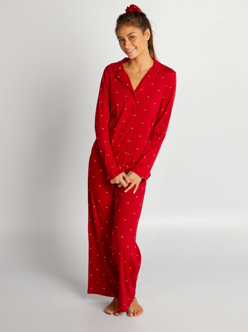 Conjunto pijama comprido com elástico de cabelo - 3 peças VERMELHO - Kiabi