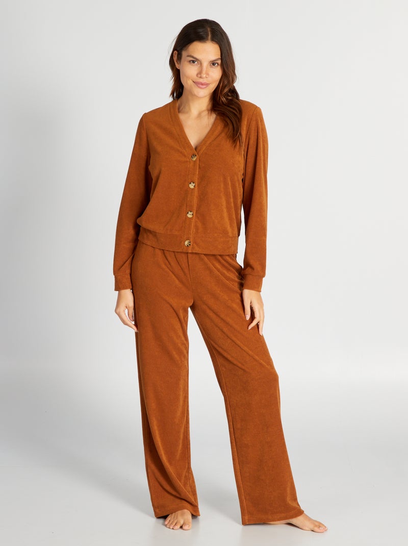 Conjunto pijama comprido em felpa - 2 peças Chocolate - Kiabi