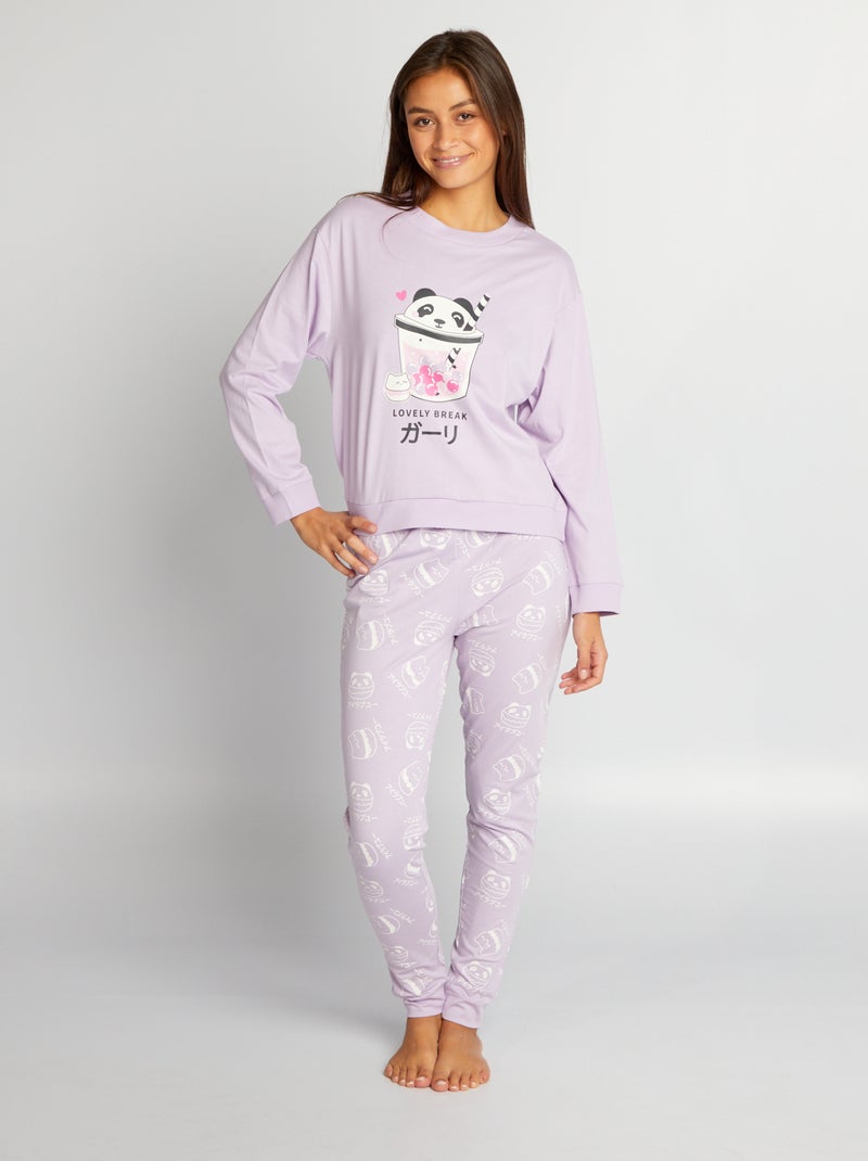 Conjunto pijama comprido em jersey - 2 peças VIOLETA - Kiabi