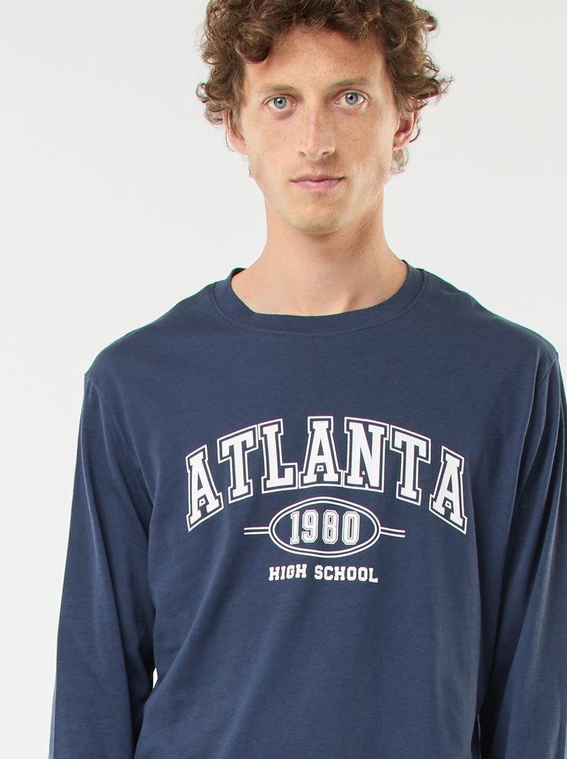 Conjunto pijama comprido em jersey t-shirt + calças - 2 peças Azul - Kiabi