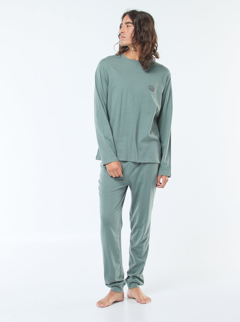 Conjunto pijama comprido em jersey t-shirt + calças - 2 peças Verde - Kiabi