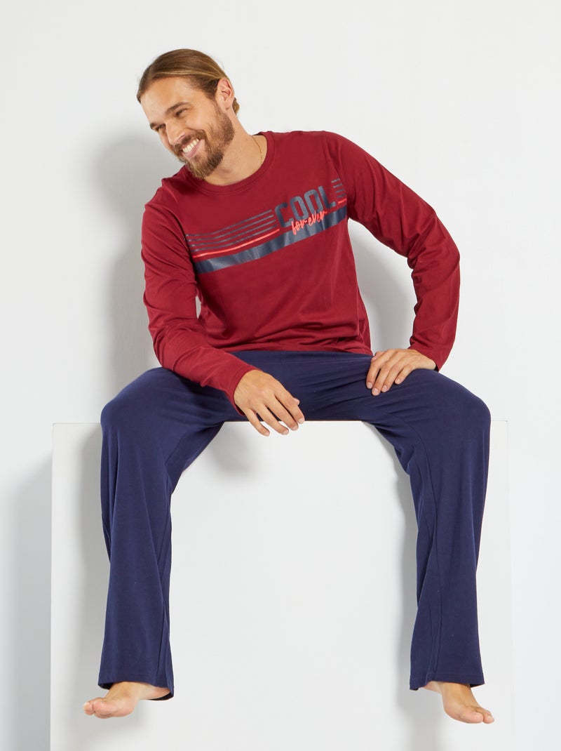 Conjunto pijama comprido + t-shirt + calças - 2 peças BEGE - Kiabi