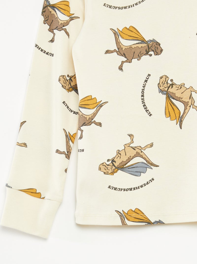 Conjunto pijama comprido t-shirt + calças com estampado integral Bege - Kiabi