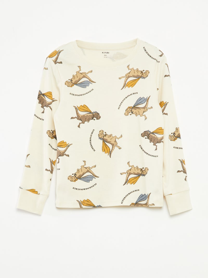Conjunto pijama comprido t-shirt + calças com estampado integral Bege - Kiabi