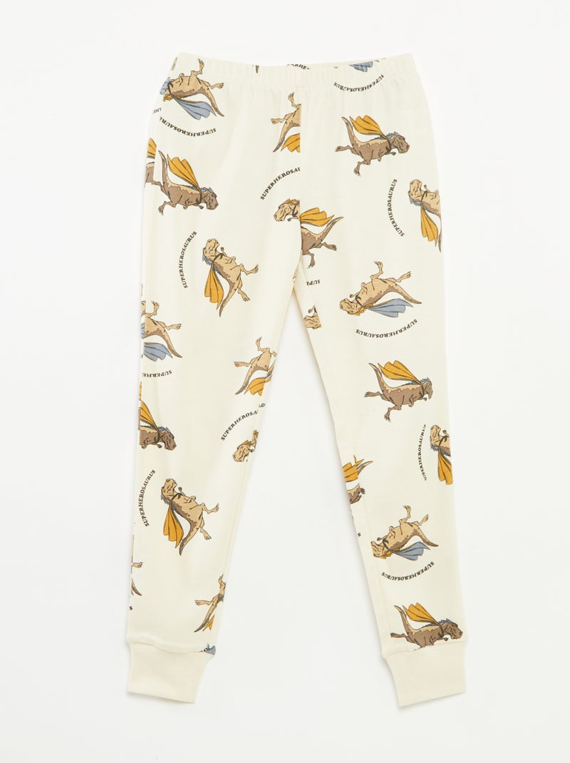 Conjunto pijama comprido t-shirt + calças com estampado integral Bege - Kiabi