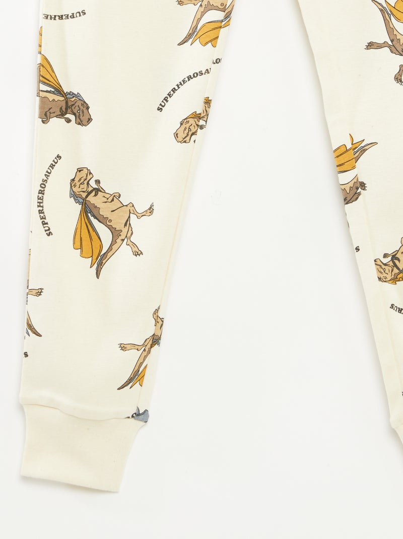 Conjunto pijama comprido t-shirt + calças com estampado integral Bege - Kiabi