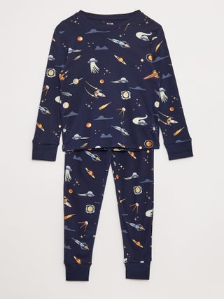 Conjunto pijama comprido t-shirt + calças com motivo all-over