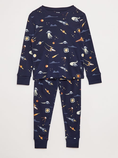 Conjunto pijama comprido t-shirt + calças com motivo all-over - Kiabi