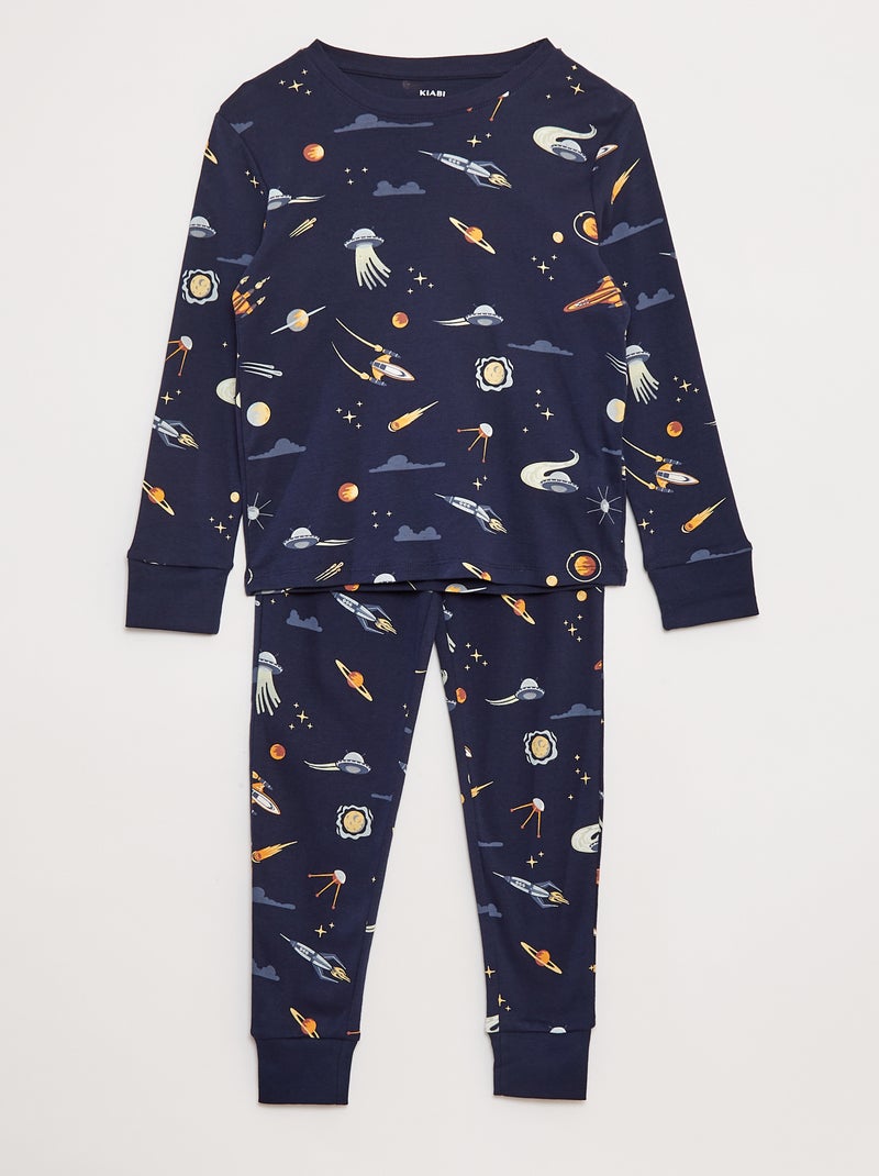 Conjunto pijama comprido t-shirt + calças com motivo all-over Azul - Kiabi