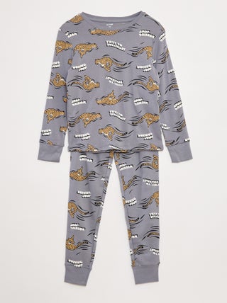 Conjunto pijama comprido t-shirt + calças com motivo all-over