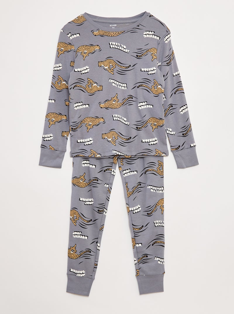 Conjunto pijama comprido t-shirt + calças com motivo all-over Azul - Kiabi