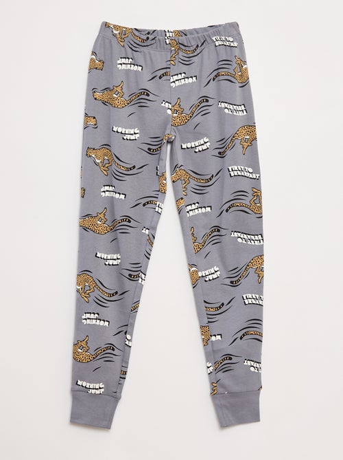 Conjunto pijama comprido t-shirt + calças com motivo all-over - Kiabi