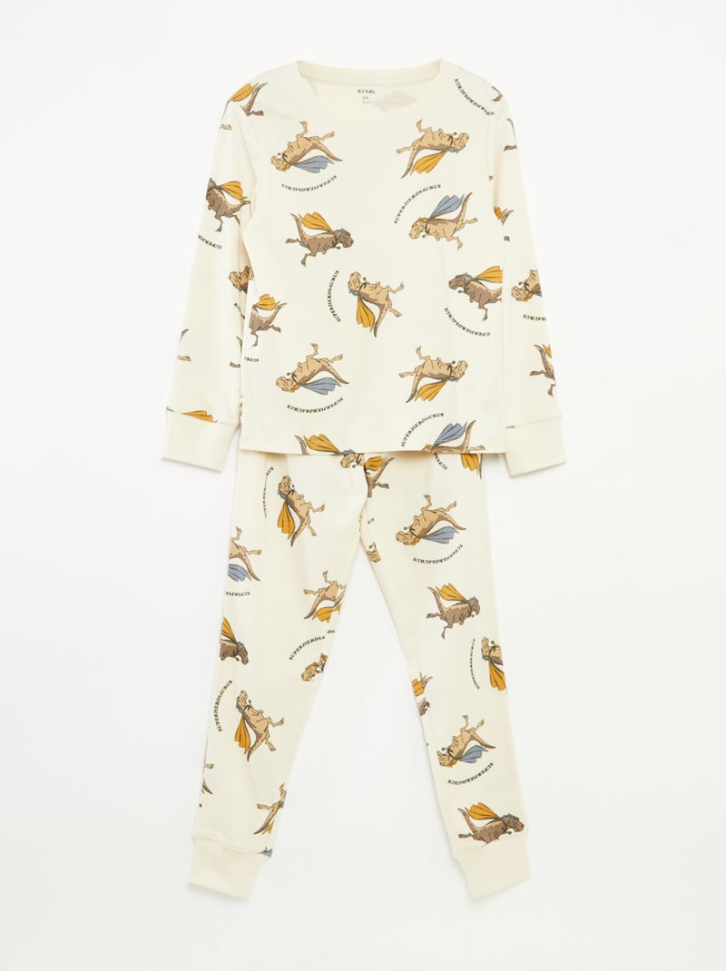 Conjunto pijama comprido t-shirt + calças com motivo all-over Bege - Kiabi