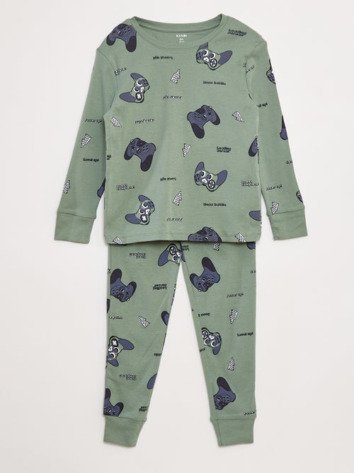 Conjunto pijama comprido t-shirt + calças com motivo all-over - Kiabi