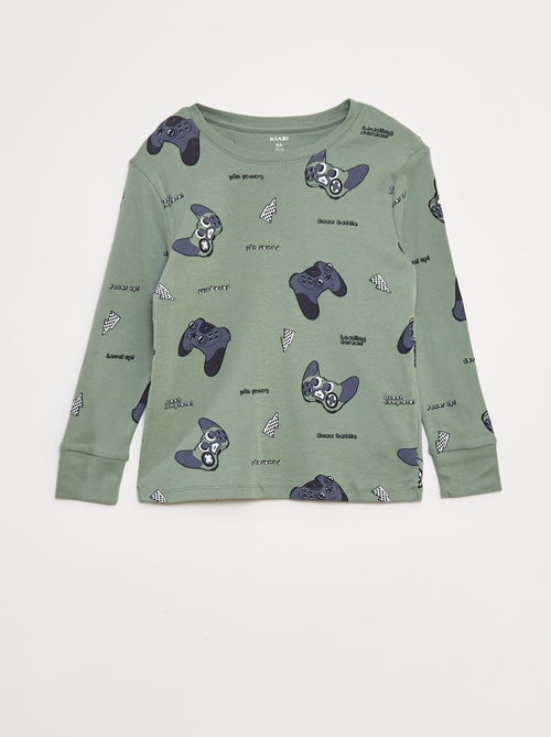 Conjunto pijama comprido t-shirt + calças com motivo all-over - Kiabi