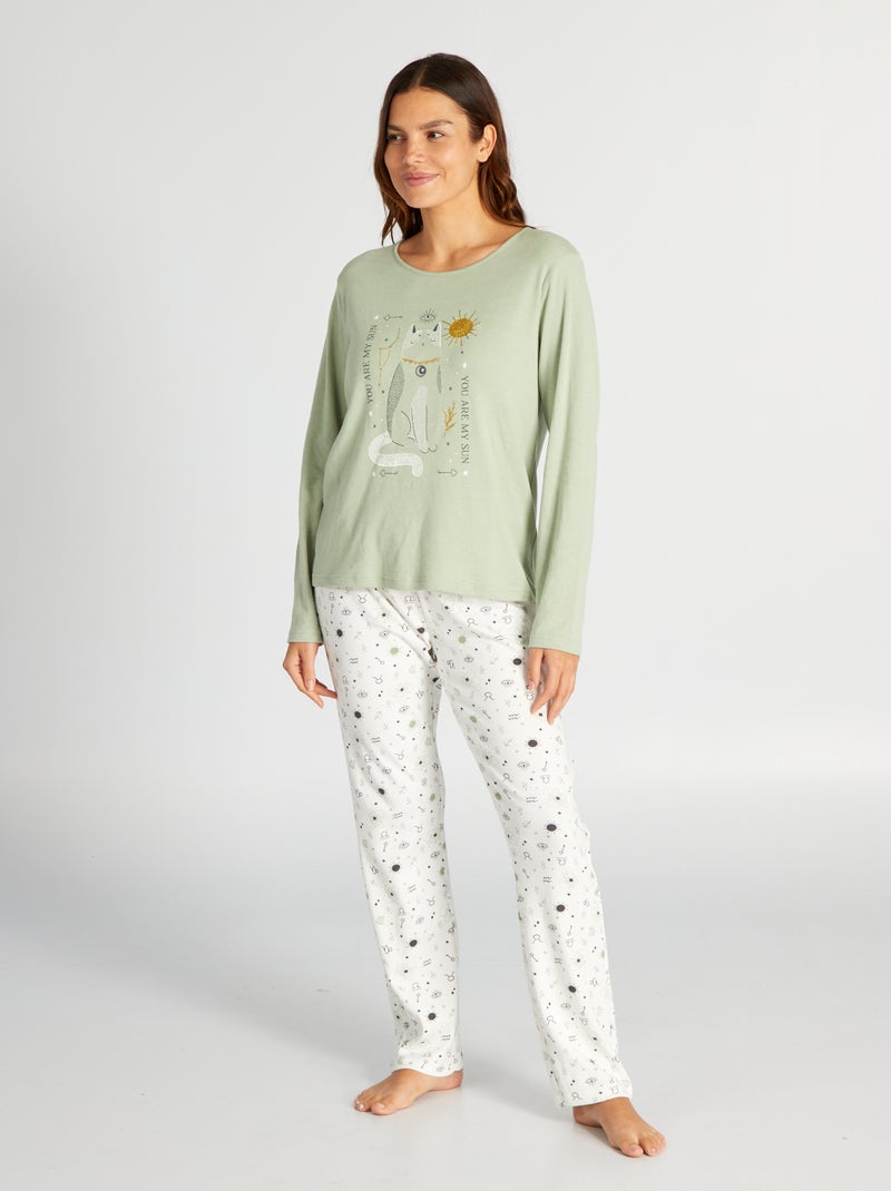 Conjunto pijama comprido t-shirt + calças em jersey - 2 peças VERDE - Kiabi