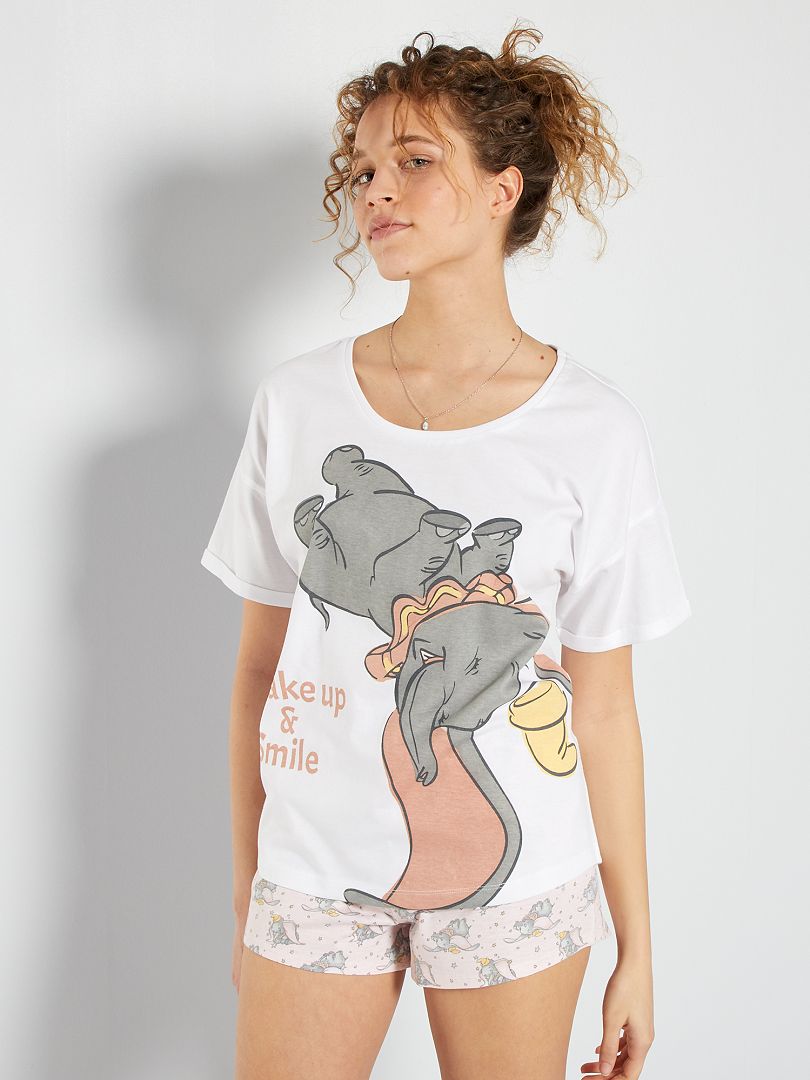 Conjunto pijama curto 'Dumbo' Branco/ Rosa - Kiabi