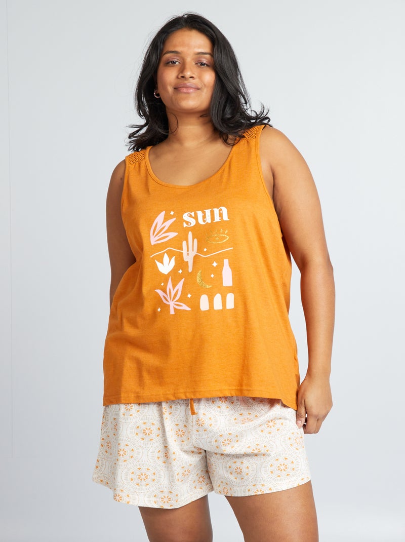 Conjunto pijama curto estampado - 2 peças LARANJA - Kiabi