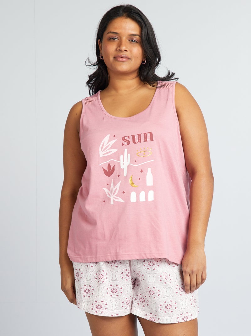 Conjunto pijama curto estampado - 2 peças ROSA - Kiabi
