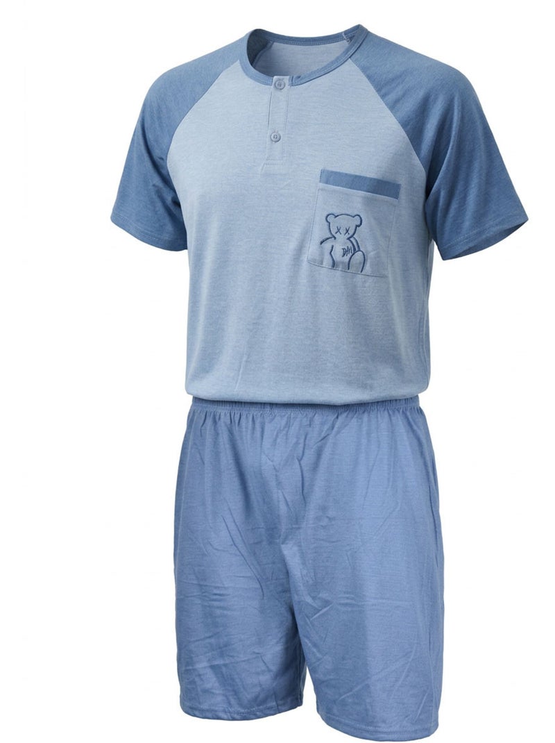 Conjunto Pijama Curto Homem Algodão OZABI Azul - Kiabi