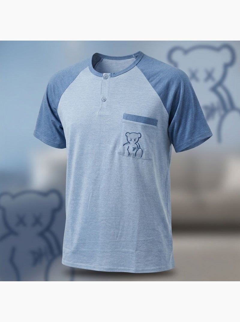 Conjunto Pijama Curto Homem Algodão OZABI Azul - Kiabi