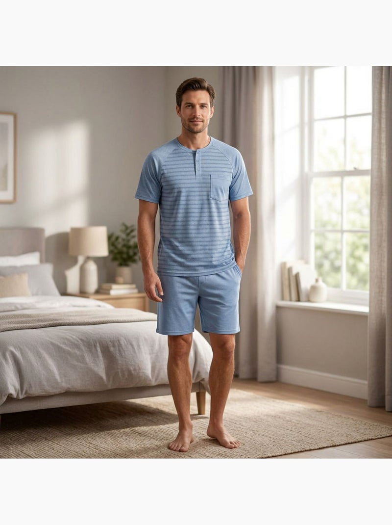 Conjunto Pijama Curto Homem Algodão OZABI Azul - Kiabi