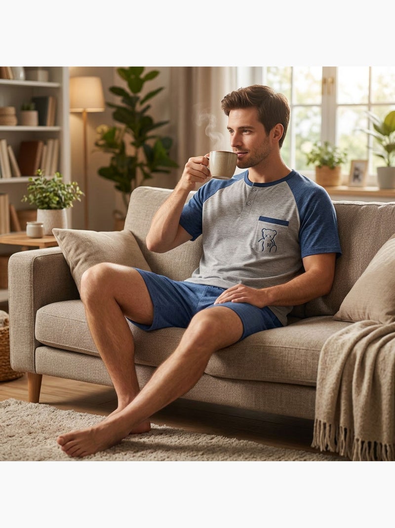 Conjunto Pijama Curto Homem Algodão OZABI Cinza - Kiabi