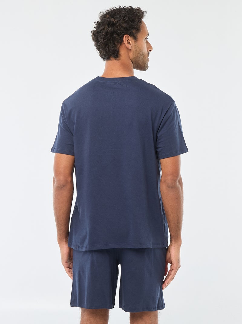 Conjunto pijama curto t-shirt + calções - 2 peças Azul - Kiabi