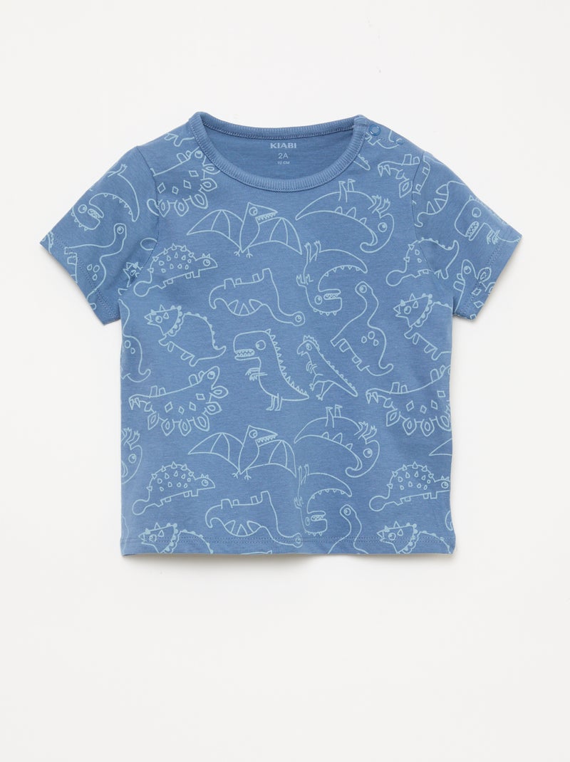 Conjunto pijama curto t-shirt + calções - 2 peças Azul - Kiabi