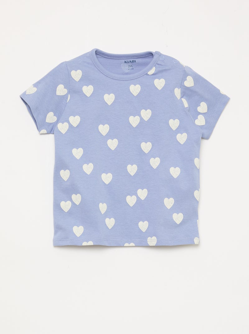 Conjunto pijama curto t-shirt + calções - 2 peças Azul - Kiabi